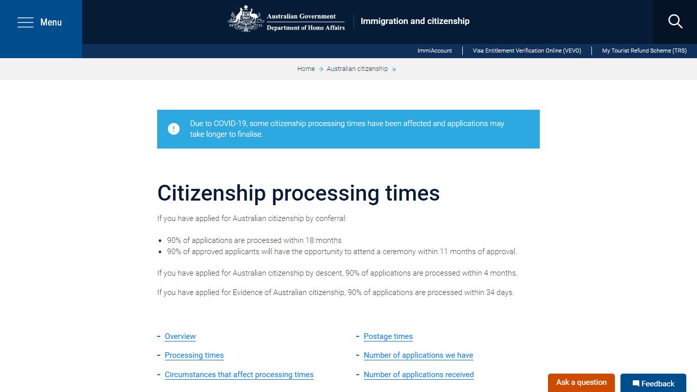 Citizenship processing times - Home Affairs